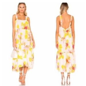 Free People Moonshine Midi Dress Neutral Spring Floral Linen Rayon Sleeveless